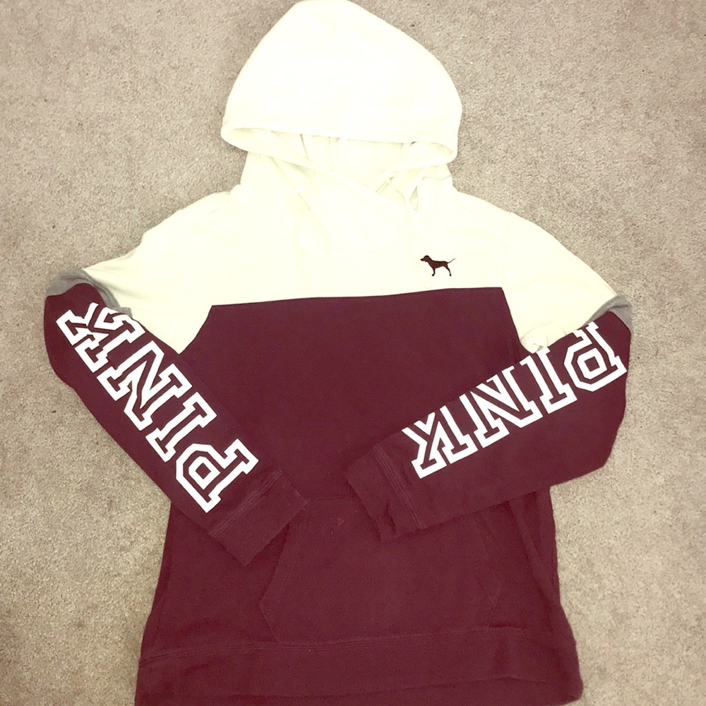 PINK Maroon Colorblock Hoodie